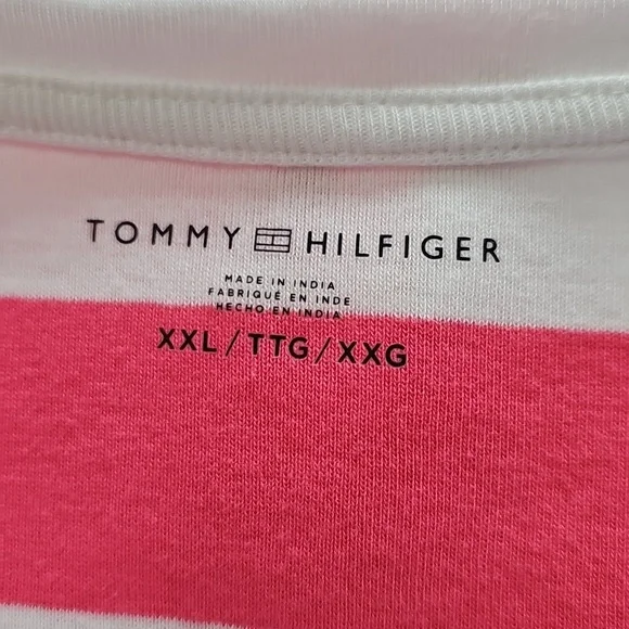 Tommy Hilfiger Striped Pink and White T-Shirt Size XXL - Picture 6 of 9